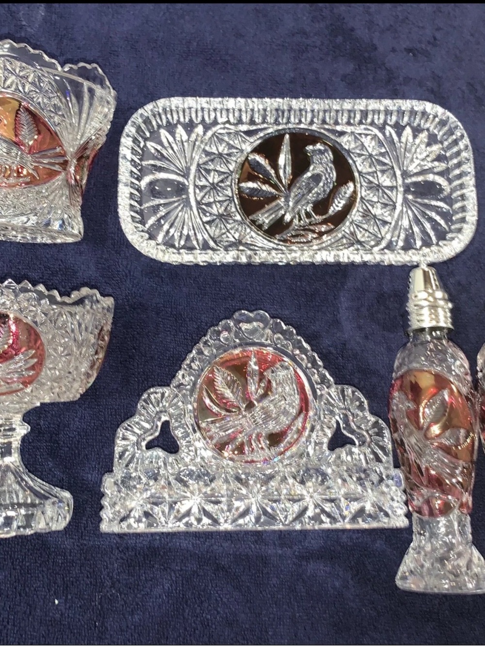 HOFBAUER Crystal Red Bird Byrde Napkin Holder,Salt/Pepper,Tray, 6 Piece Set